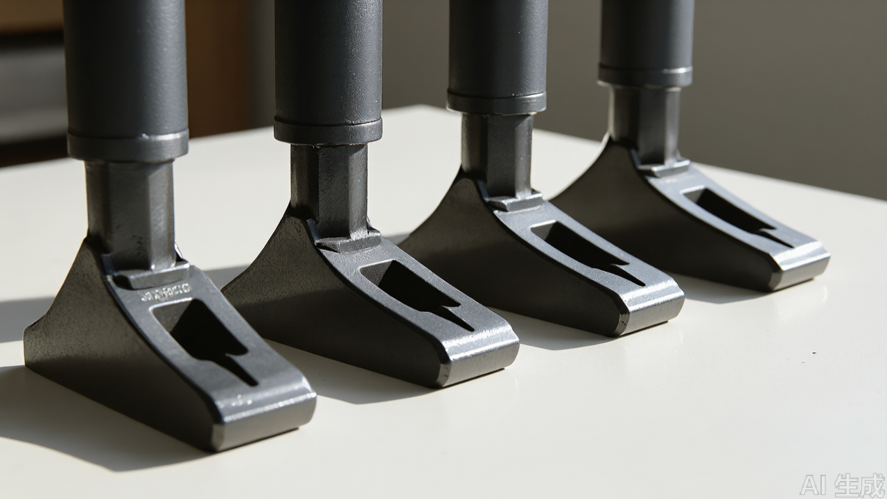 Comparison of four presser feet arranged in row on table