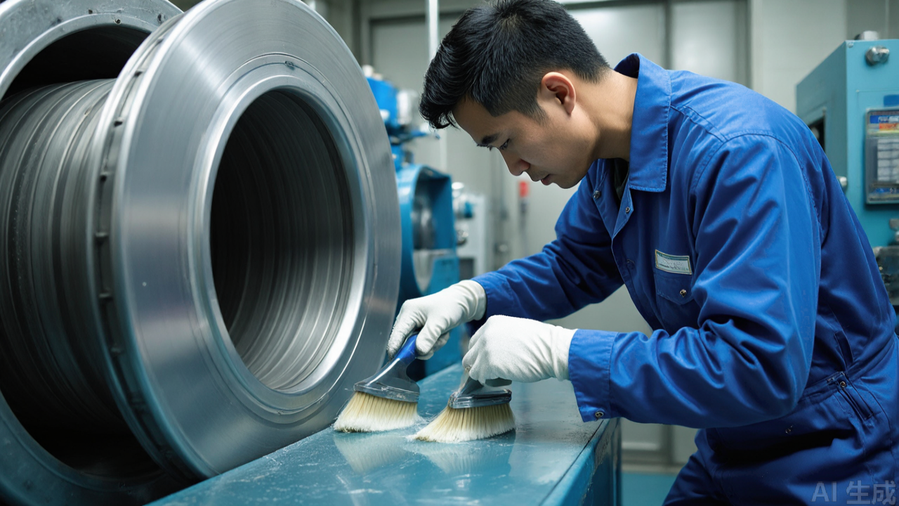 Technician cleaning folder channel with soft brush and solvent