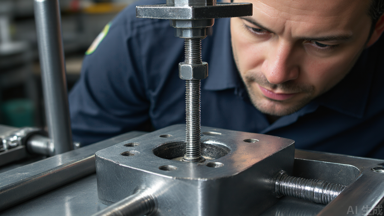 Technician adjusting the alignment screw on a binder foot attachment Technician adjusting the alignment screw on a binder foot attachment