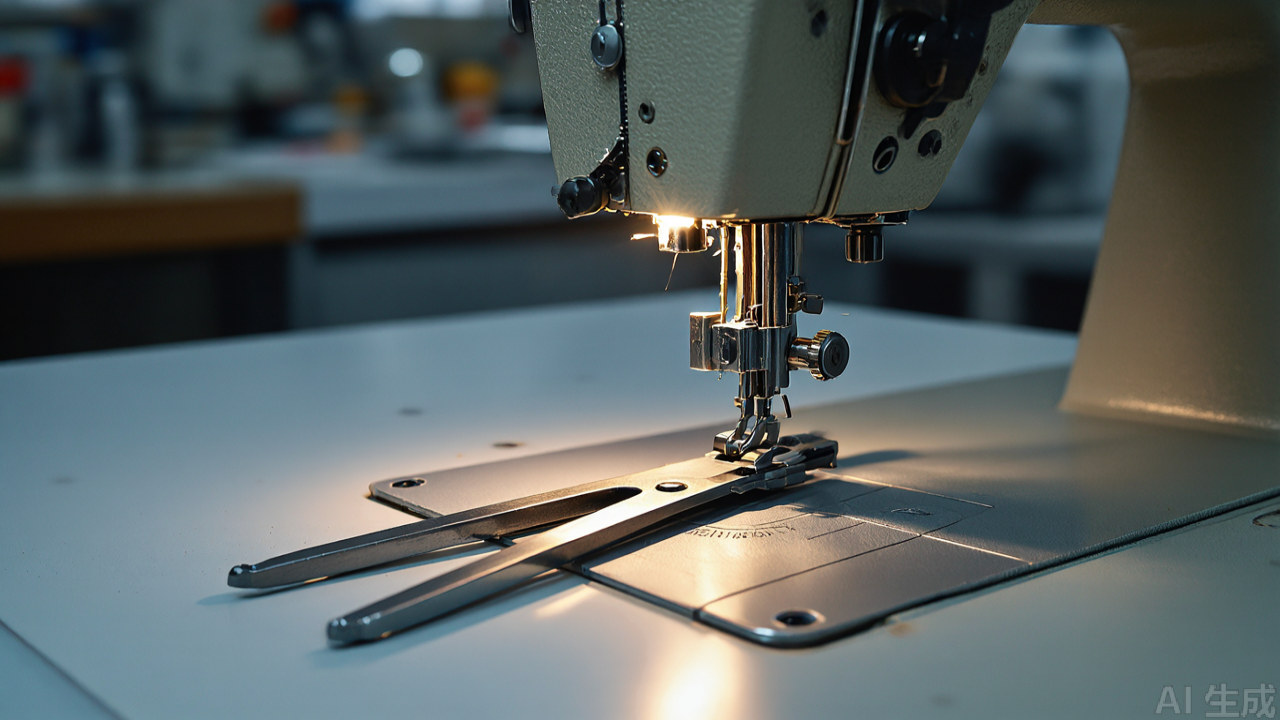 Handheld double-head zipper slider tool on a sewing table Handheld double-head zipper slider tool on a sewing table