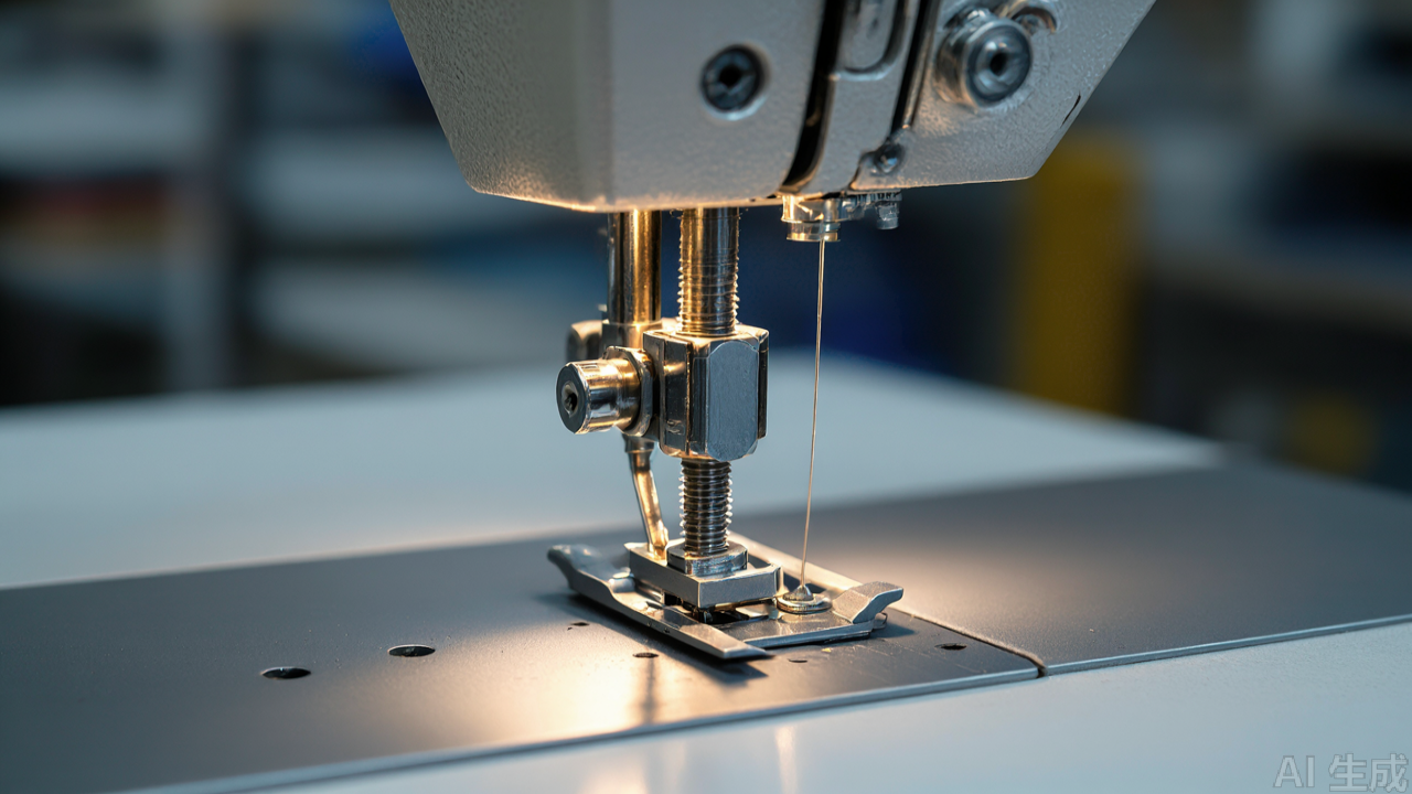 Presser foot pressure adjustment screw on industrial lockstitch machine Presser foot pressure adjustment screw on industrial lockstitch machine