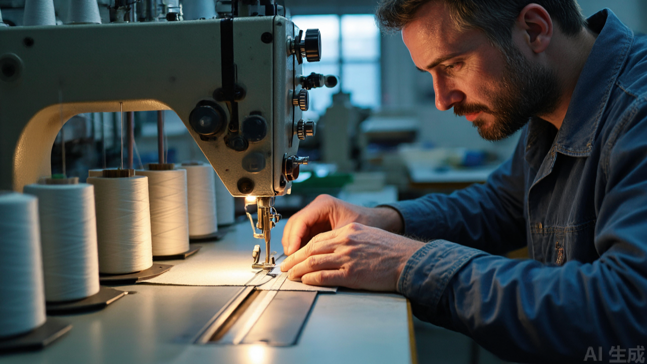 Operator measuring fold width on a test piece with a steel rule