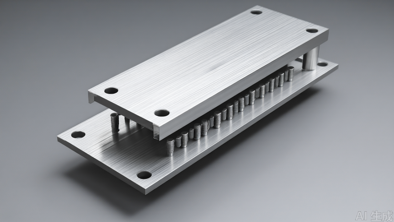 Exploded view of guide body, slotted plate, and mounting screws