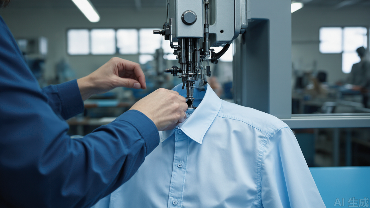 Operator feeding a shirt placket into an edge-folding guide