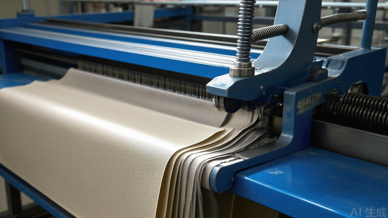 Thickened metal fabric clamps gripping a multi-ply lay on a cutting table Thickened metal fabric clamps gripping a multi-ply lay on a cutting table