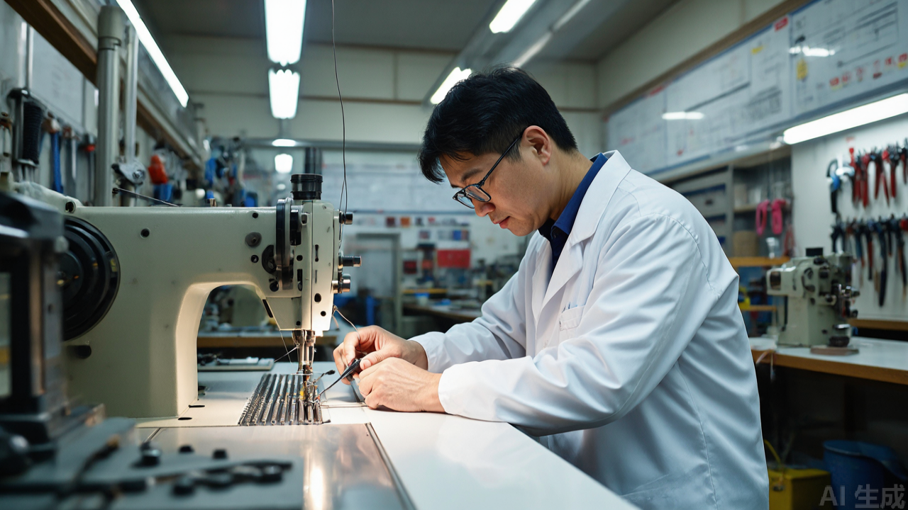 Technician measuring a needle plate with calipers