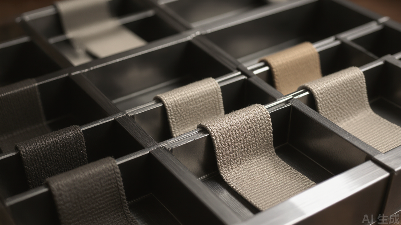 Close-up of layered guide slots on a metal binding attachment