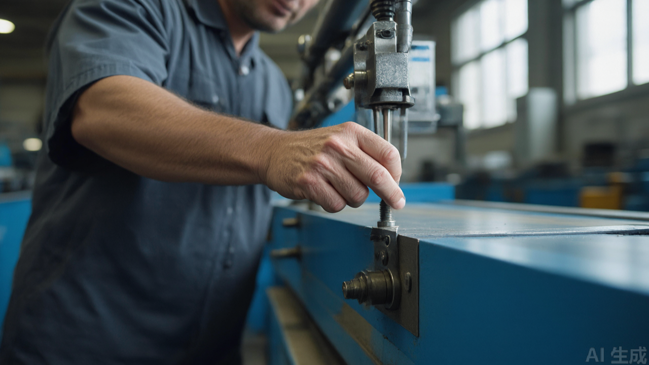 Operator adjusting pressure screw on an overlock binding attachment