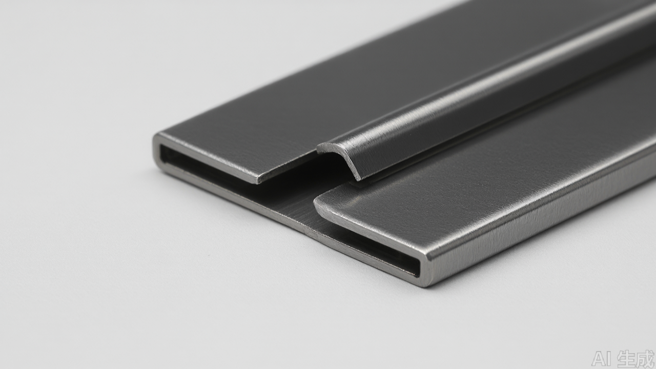 Close-up of spring steel folding blade and guide channel