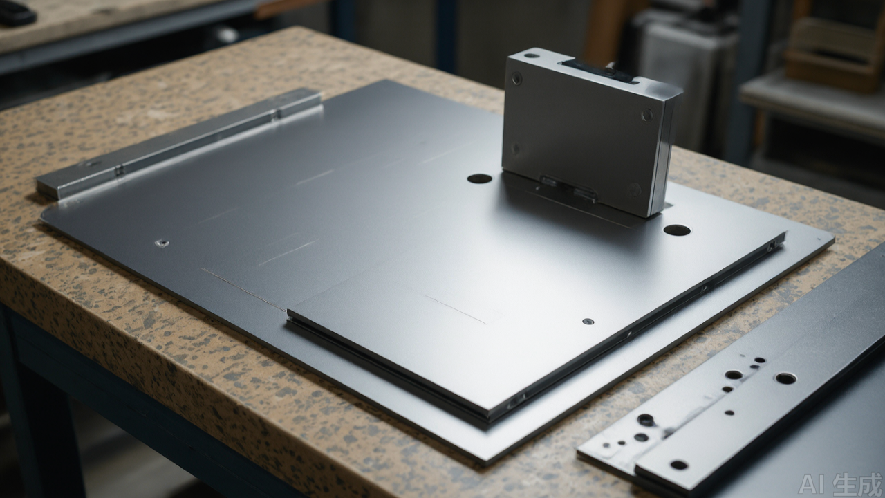 Folding guide attachment components laid out on workbench