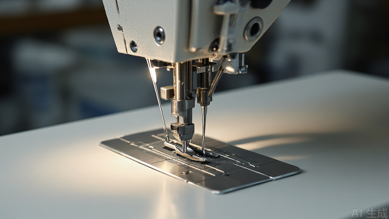 Stainless steel double-layer collar guide mounted beside overlock needle plate Stainless steel double-layer collar guide mounted beside overlock needle plate