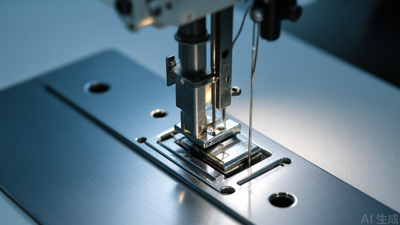 Top-down view of presser foot rollers and axle assembly showing lint clearance gap