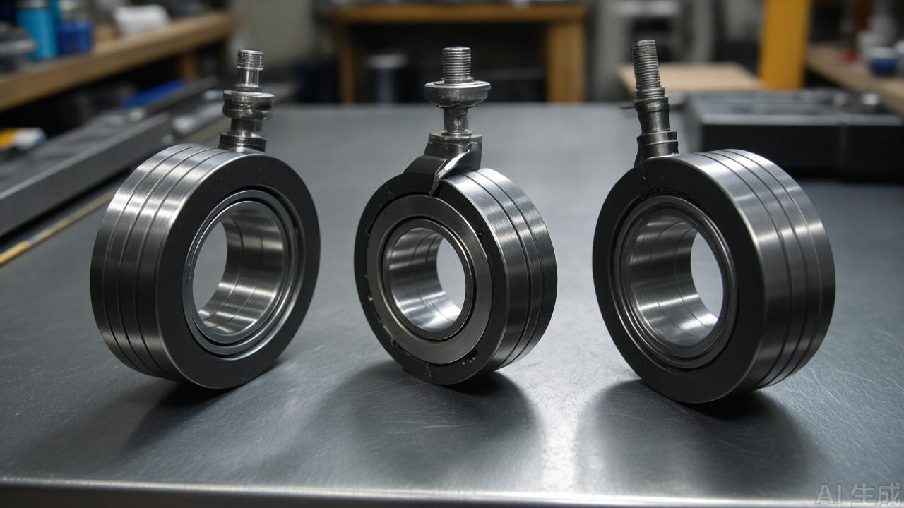 Close-up of internal bearing assembly in a roller presser foot